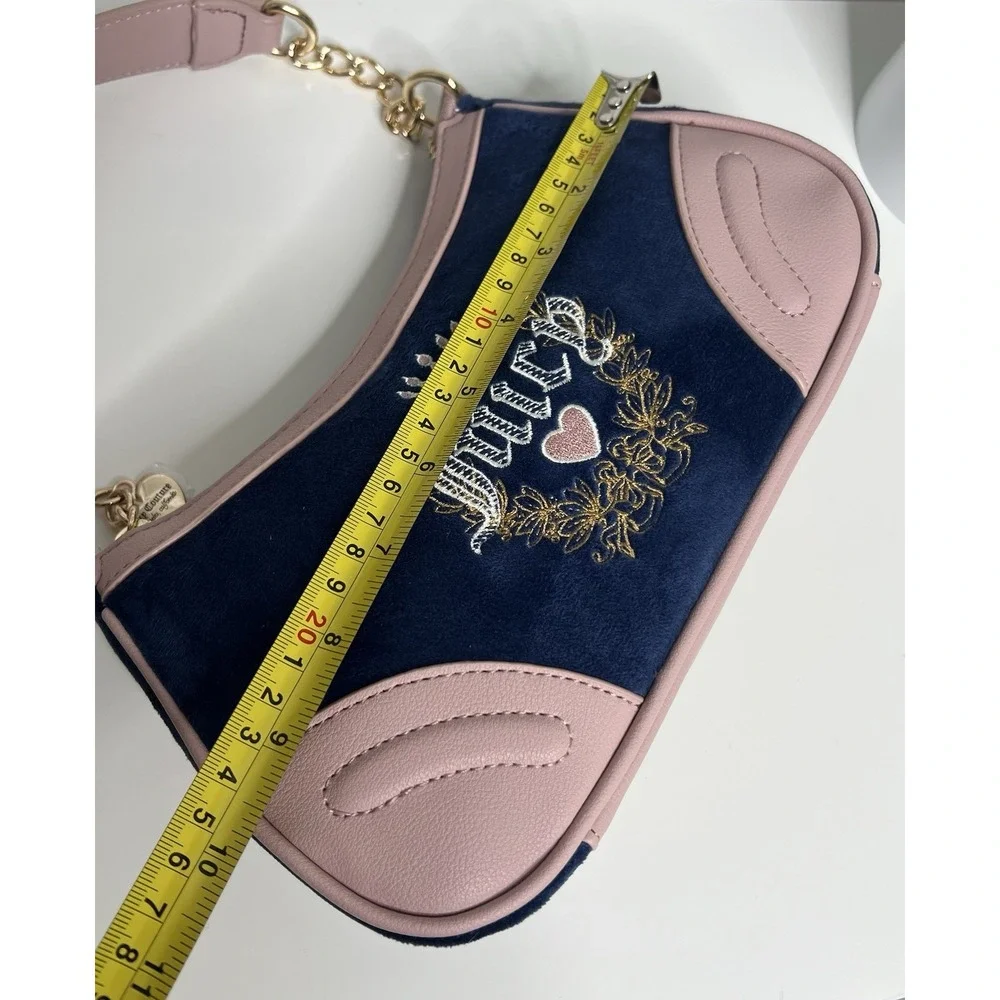 Juicy Couture Heritage Velour Shoulder Bag Regal Blue Pink Y2K Gold‎ Chain Purse